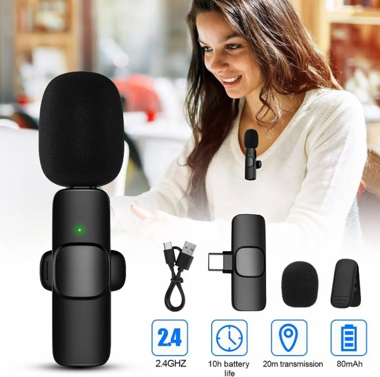 K8 Wireless Mic - Type C Wireless Microphone for Mobile with Noise Reduction, Bluetooth, and 20 Meter Long Range - Perfect for Vlogging, YouTube, TikTok, Live Game Shooting, and Streaming Collar Mic